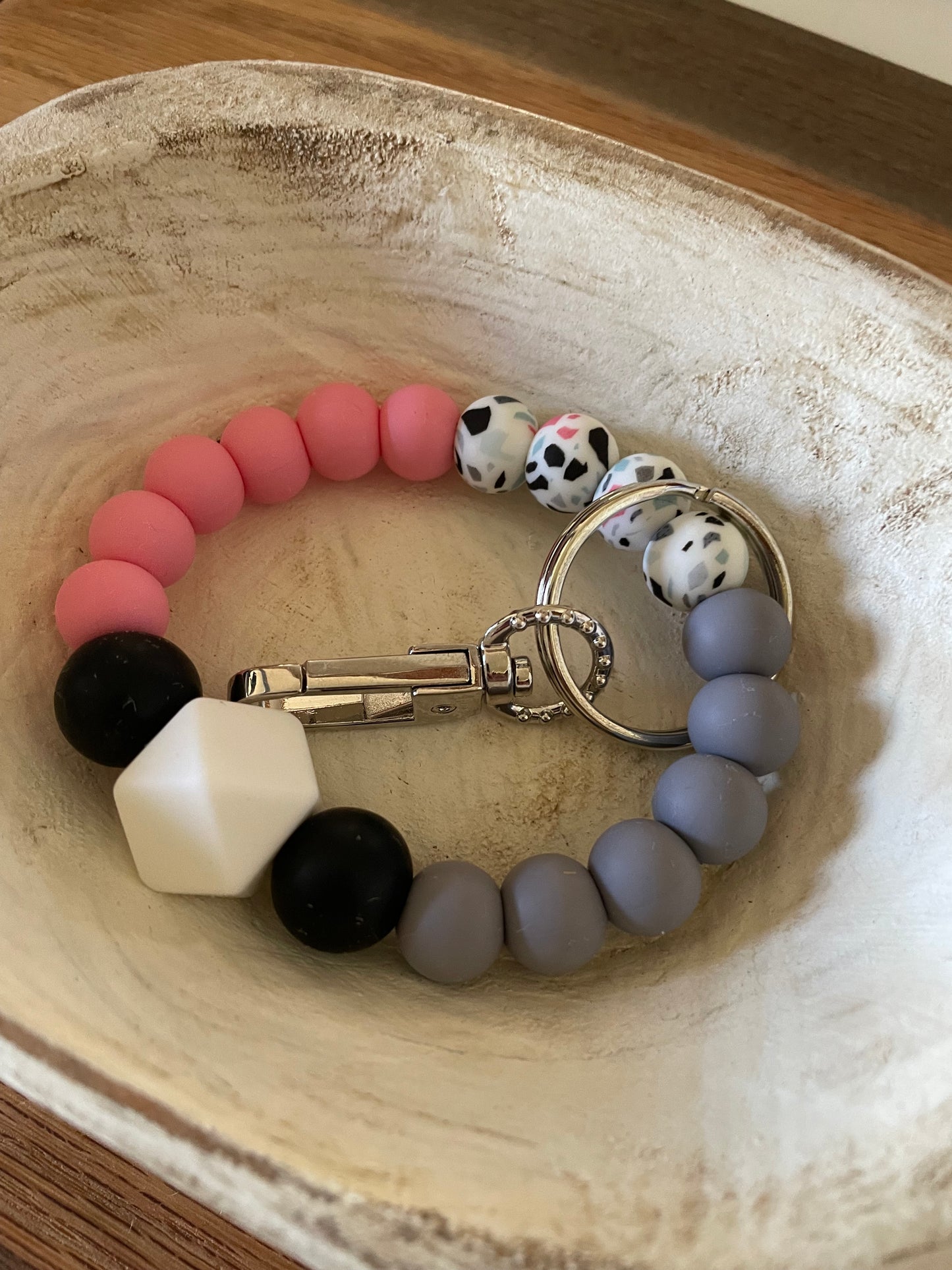 Mini wristlet keychain - terrazzo pink gray white black
