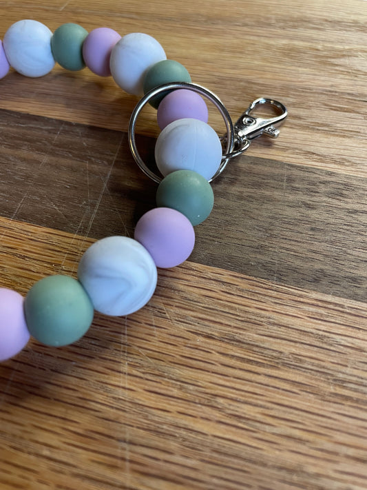 Marble, lavender and sage wristlet keychain