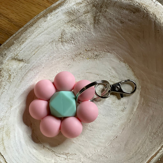 Flower keychain pink and turquoise