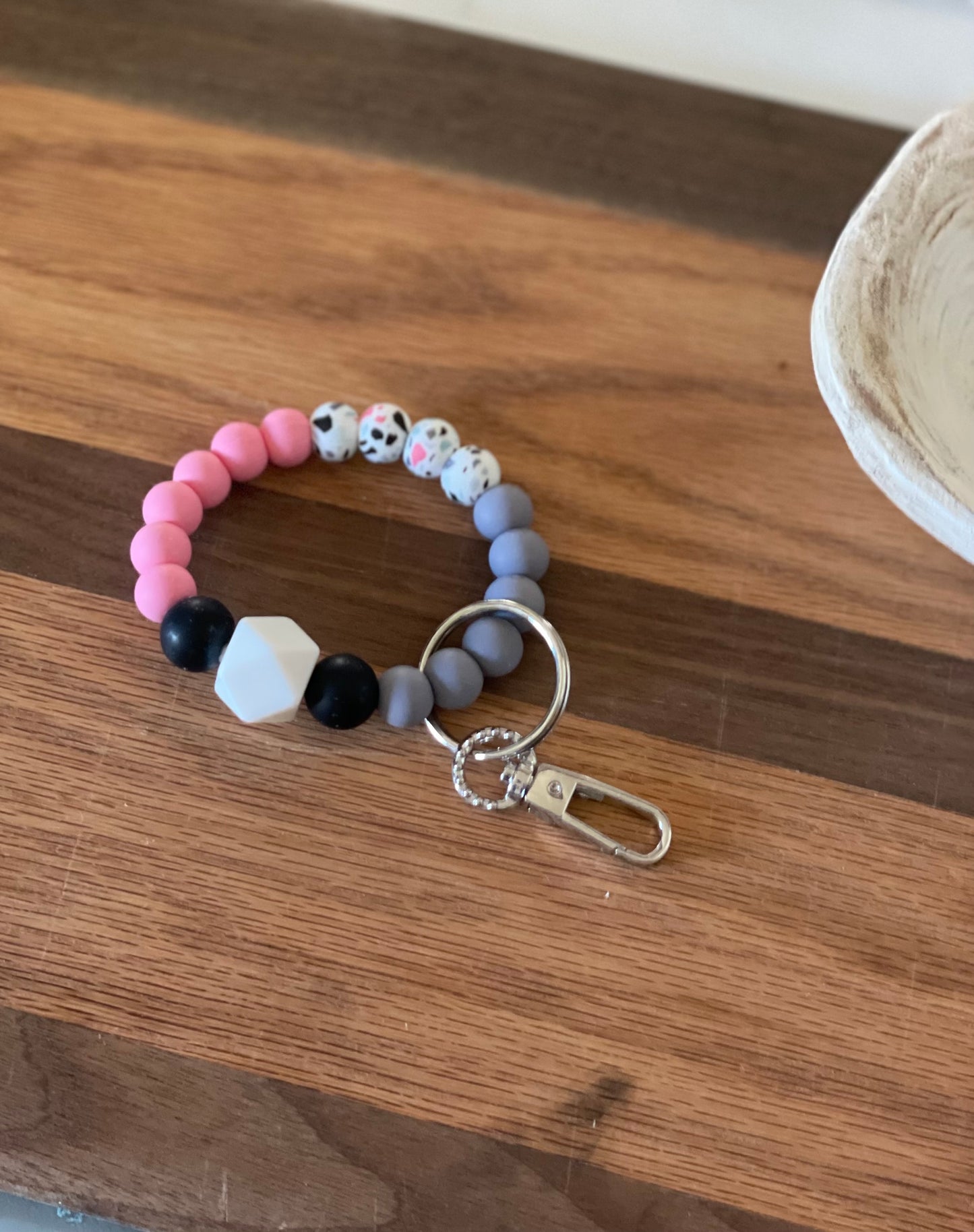 Mini wristlet keychain - terrazzo pink gray white black