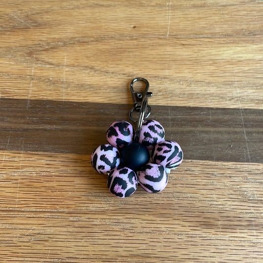 Pink Leopard flower keychain