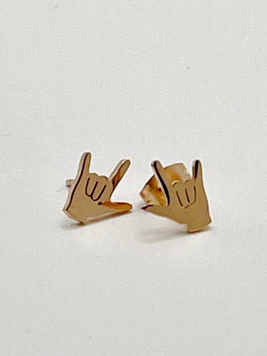 ASL "I Love You" stainless steel earrings color gold